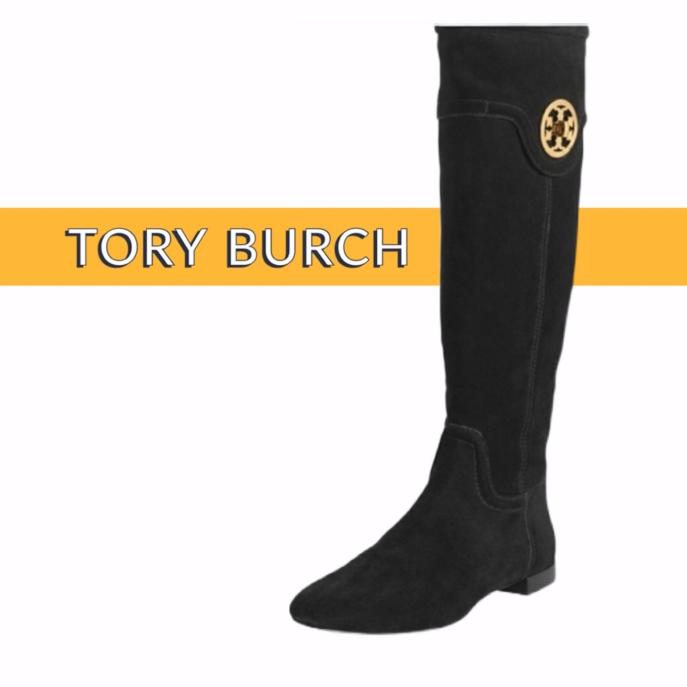 Tory Burch black suede Selma Flat riding boot size 6